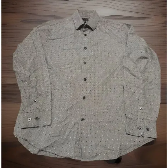 Express Modern Fit Dotted Dress Shirt Gray Men’s M 15-15.5 - Picture 1 of 4